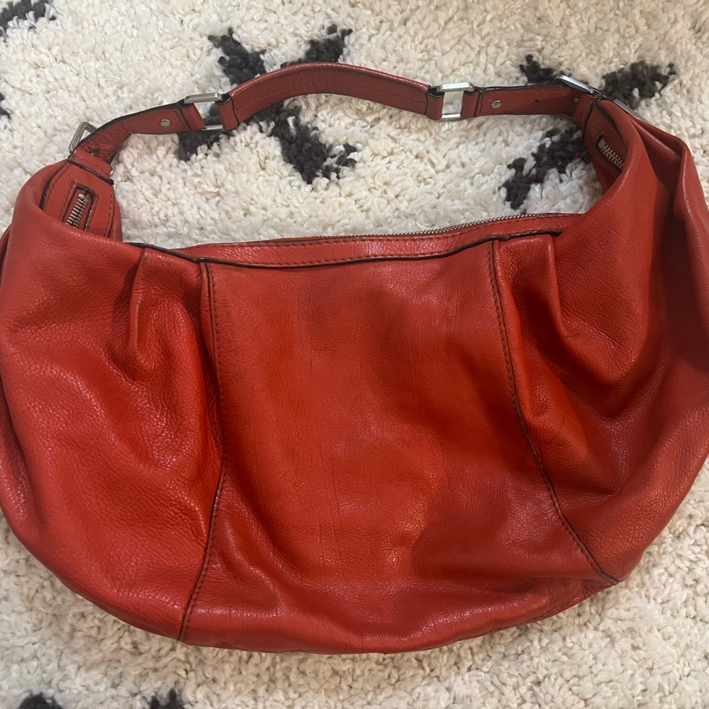 Calvin Klein Red Pebbled Leather Slouchy Hobo